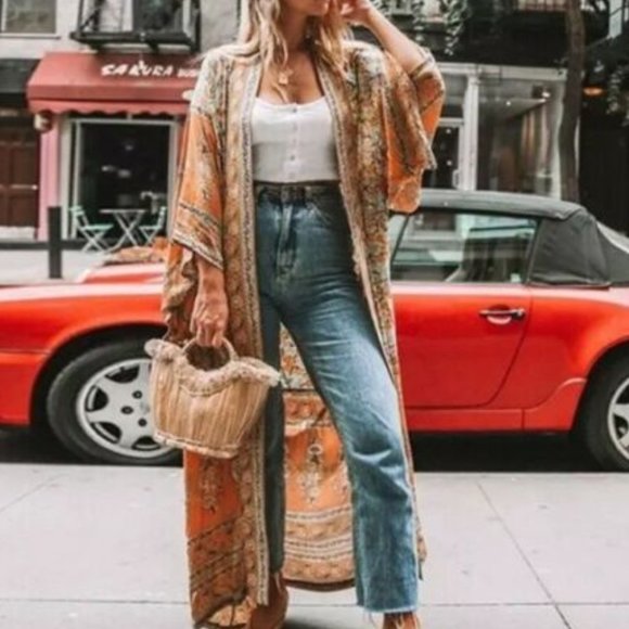 New Boho Floral Kimono Maxi Duster Cardigan - Picture 2 of 6
